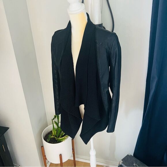 Blank NYC Drape Front Open Waterfall Faux Leather Wrap Moto Jacket, Black, Small - Picture 13 of 14